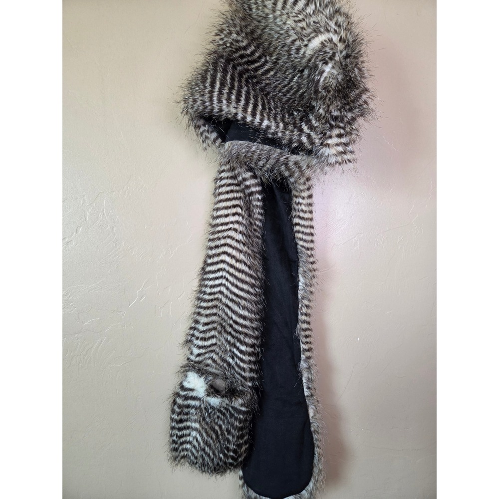Faux Fur Hooded Scarf with Mittens